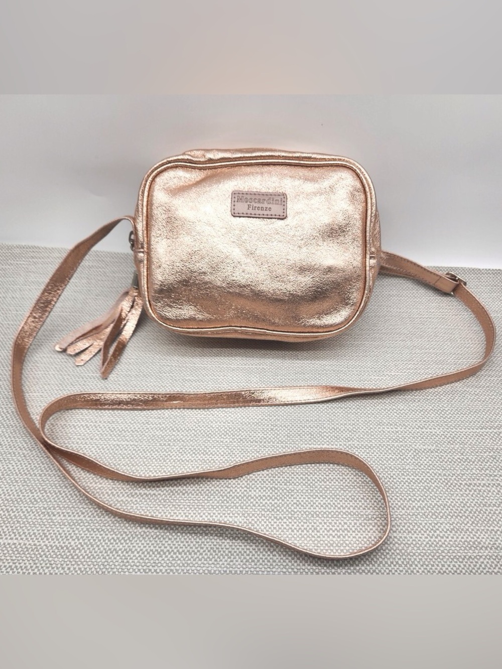 Moscardini / Firenze Metallic Rose Gold Leather Crossbody Mini Bag - Italy